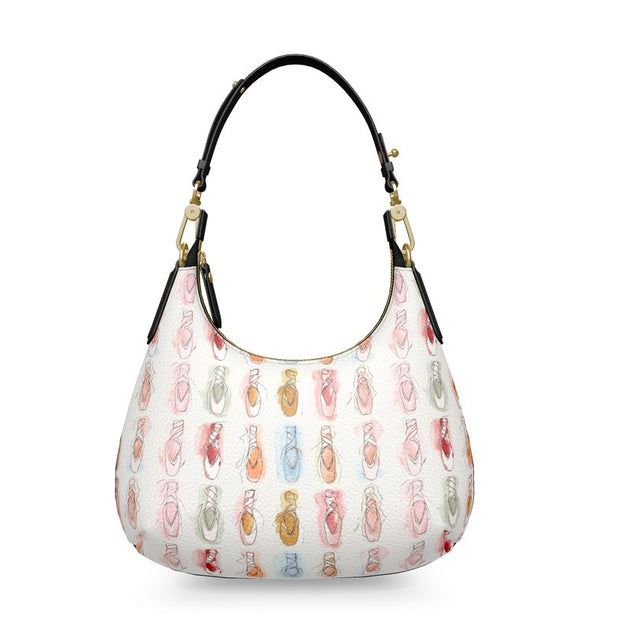 Watercolor Pointe‑Shoe Curved Hobo Purse by I’d Rather Be Dancing
