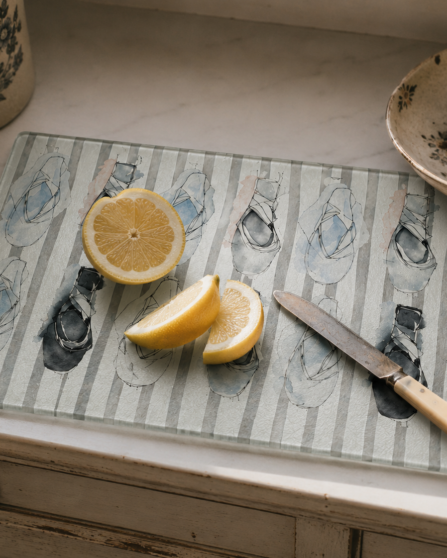 Watercolor Pointe Shoe Glass Chopping Board