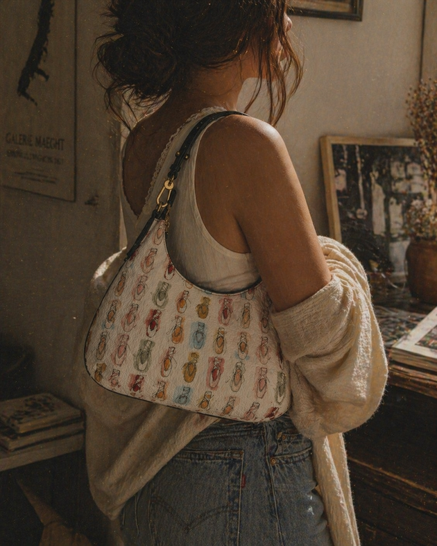 Watercolor Pointe‑Shoe Curved Hobo Purse by I’d Rather Be Dancing