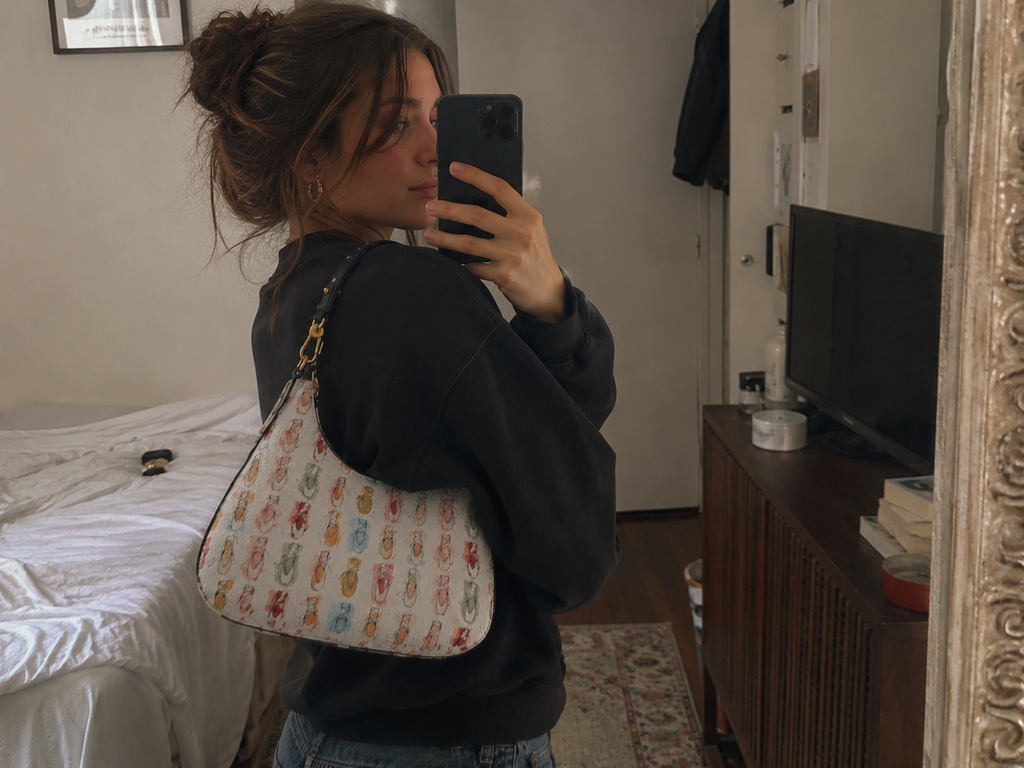 Watercolor Pointe‑Shoe Curved Hobo Purse
