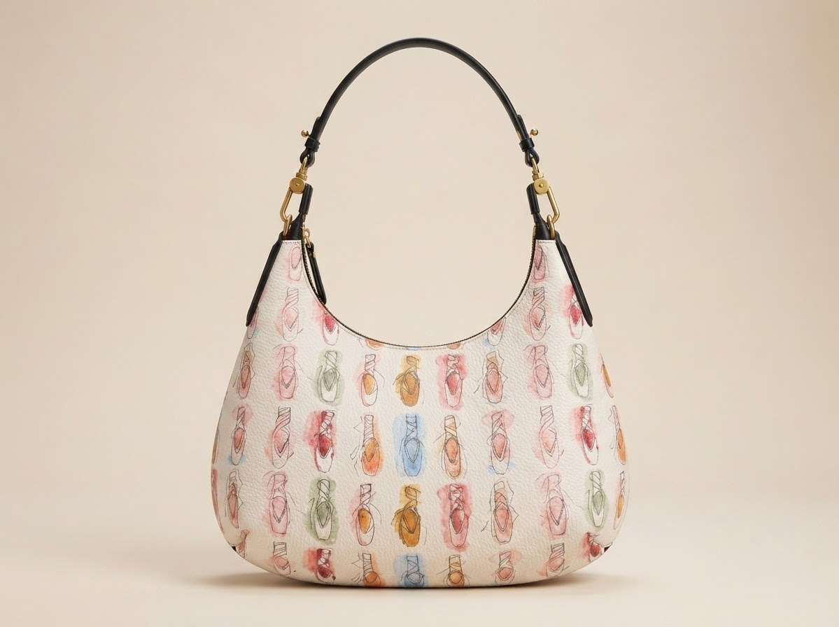 Watercolor Pointe‑Shoe Curved Hobo Purse