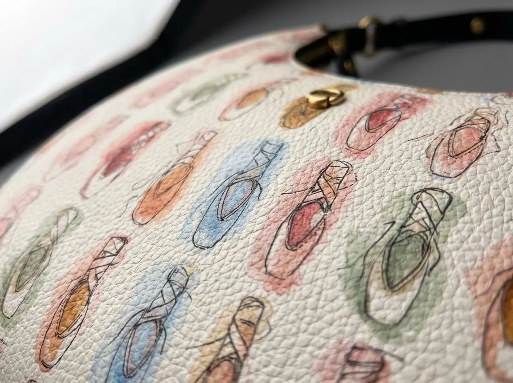 Watercolor Pointe‑Shoe Curved Hobo Purse