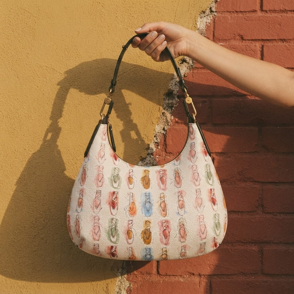Watercolor Pointe‑Shoe Curved Hobo Purse