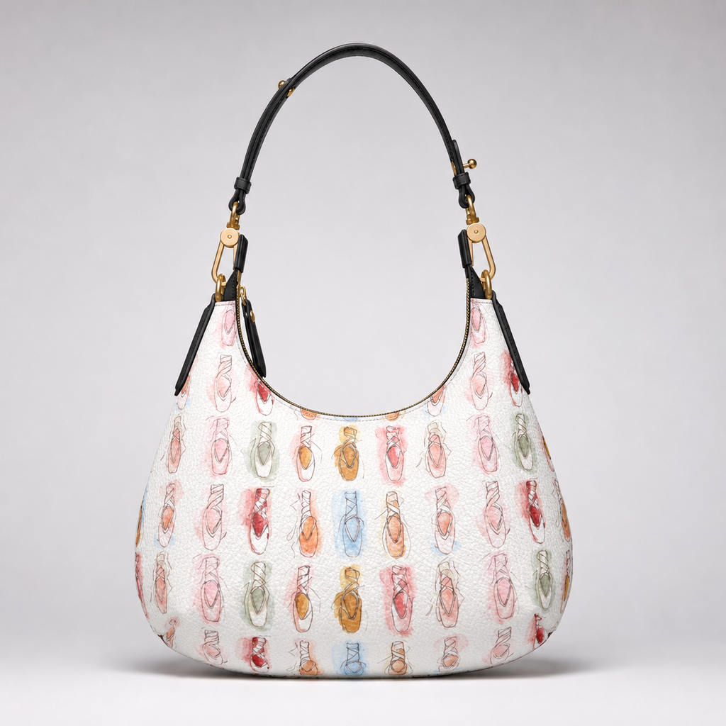 Watercolor Pointe‑Shoe Curved Hobo Purse