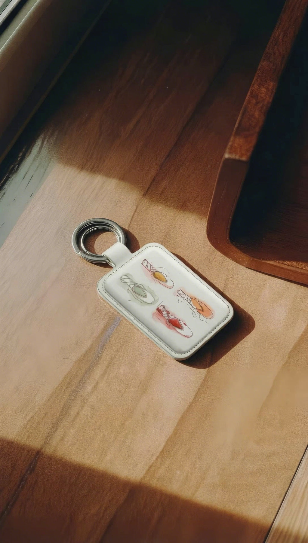 Watercolor Pointe‑Shoe Leather Keychain