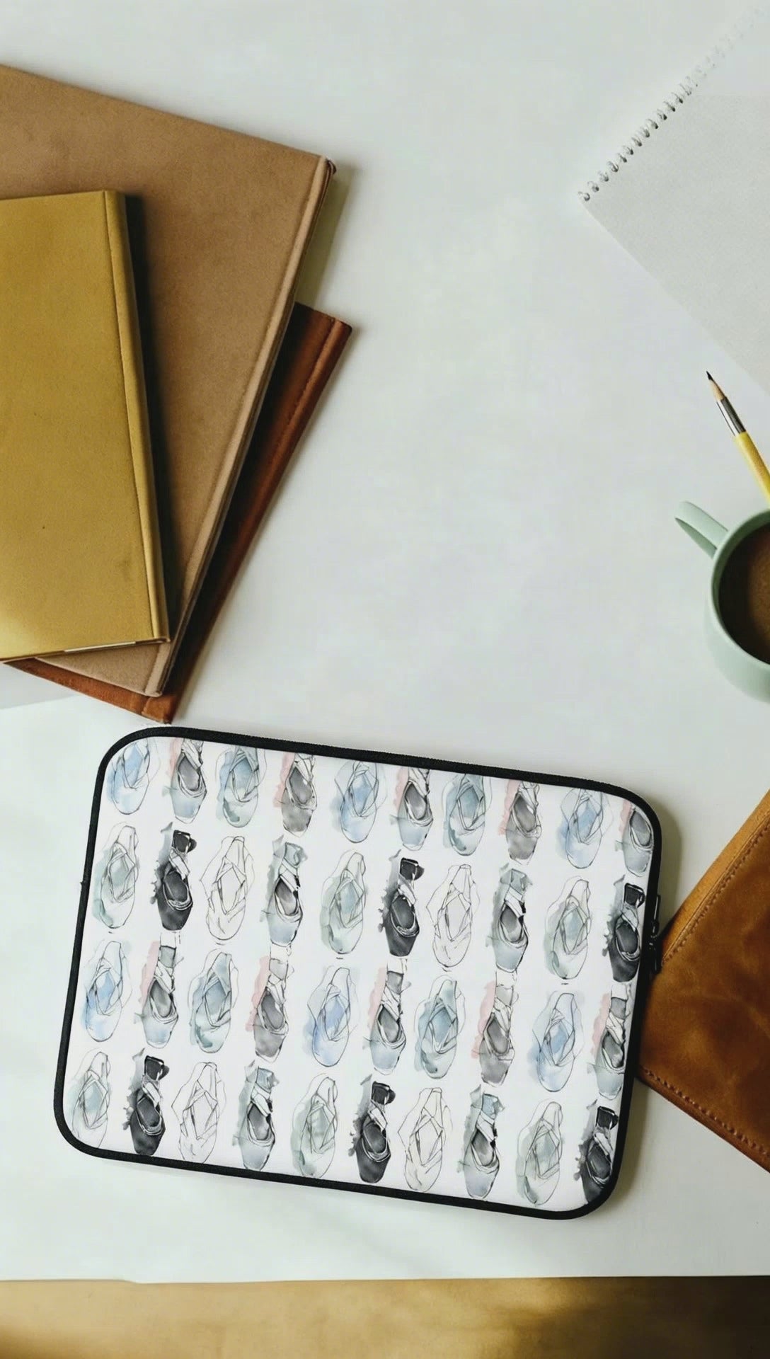 Watercolor Pointe‑Shoe Laptop Sleeve | Grey Tone